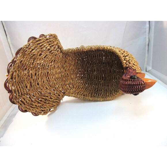 Vintage Woven Wicker and Wood Turkey Basket - Picture 8 of 12